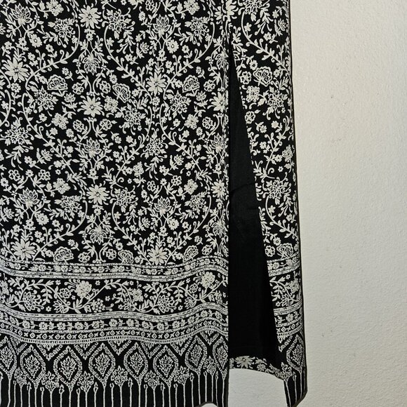 Talbots Petites 100% Silk Black White Floral Midi Skirt Size 10P Lined Side Slit - Picture 5 of 14